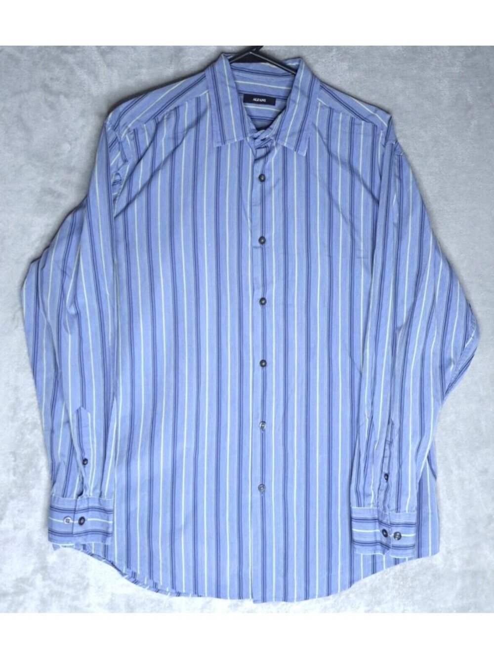 Alfani Large Button-Down Blue Striped Shirt Classic Fit Long Sleeve Casual